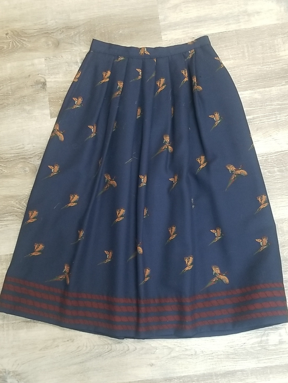 Vintage Chadwicks Navy Pheasant Midi Skirt